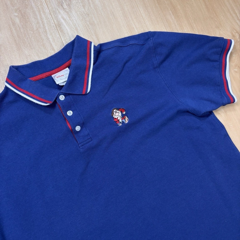 VTG Disney Store Grumpy Men's XL Polo Dwarf Snow White Embroidered Blue 90s